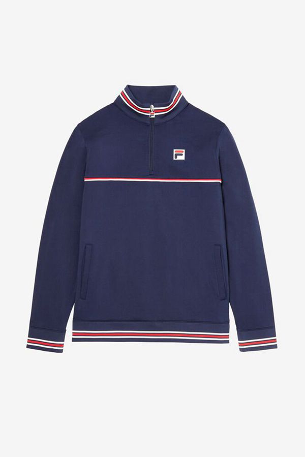 Fila Bunda Panske Námornícka Modrá / Červené / Biele - Dlhý Rukáv Navy Tenis Pullover Vypredaj - Slo